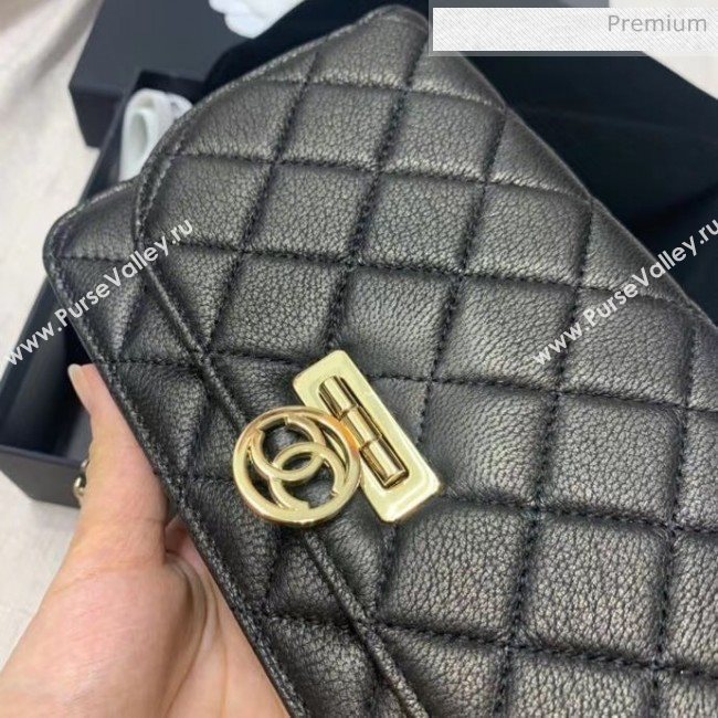 Chanel Deer Veins Calfskin Wallet On Chain Bag Black 2020 (JY-20061605)