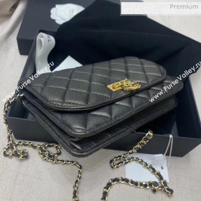 Chanel Deer Veins Calfskin Wallet On Chain Bag Black 2020 (JY-20061605)