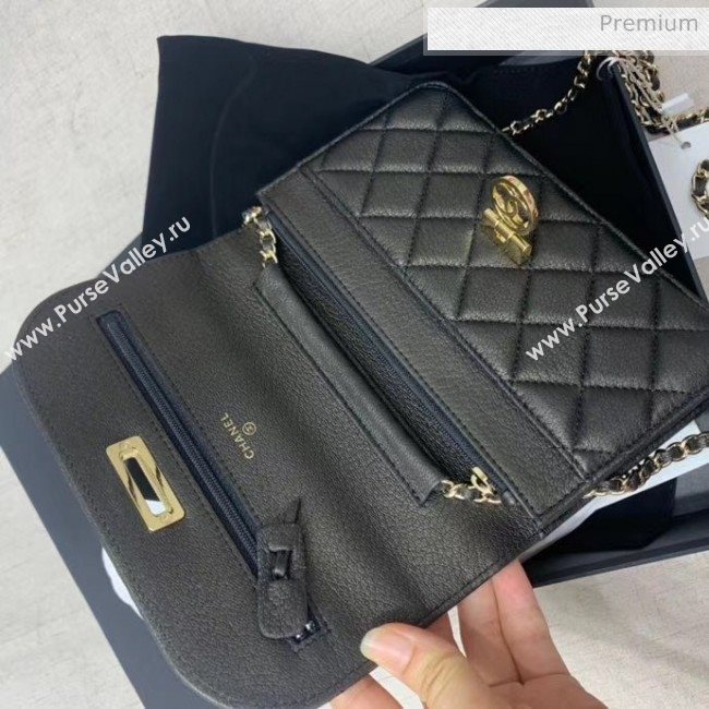 Chanel Deer Veins Calfskin Wallet On Chain Bag Black 2020 (JY-20061605)