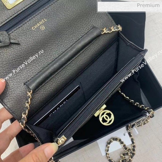 Chanel Deer Veins Calfskin Wallet On Chain Bag Black 2020 (JY-20061605)