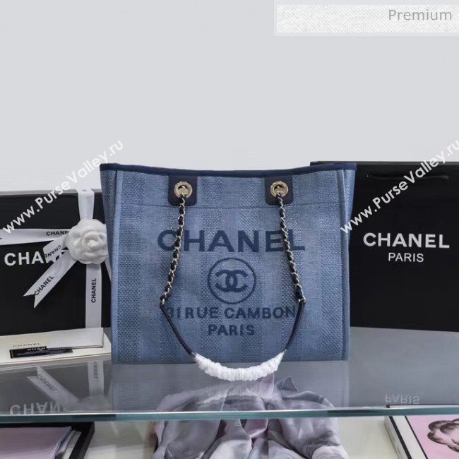 Chanel Mixed Fibers And Calfskin Small Shopping Bag Blue 2020 (JY-20061531)