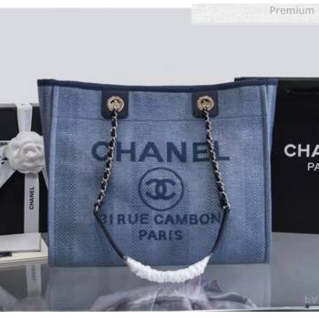 Chanel Mixed Fibers And Calfskin Small Shopping Bag Blue 2020 (JY-20061531)