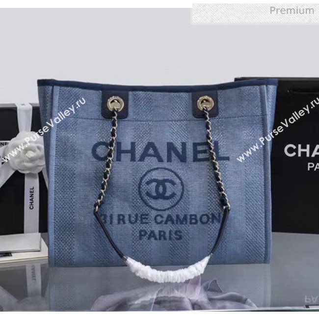 Chanel Mixed Fibers And Calfskin Small Shopping Bag Blue 2020 (JY-20061531)