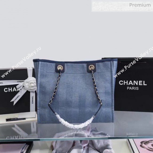 Chanel Mixed Fibers And Calfskin Small Shopping Bag Blue 2020 (JY-20061531)