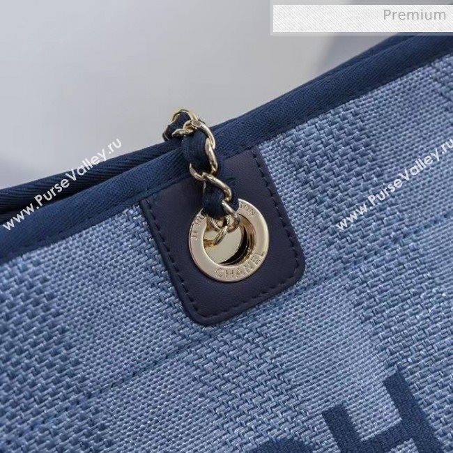 Chanel Mixed Fibers And Calfskin Small Shopping Bag Blue 2020 (JY-20061531)