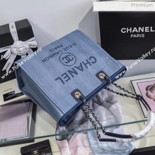 Chanel Mixed Fibers And Calfskin Small Shopping Bag Blue 2020 (JY-20061531)