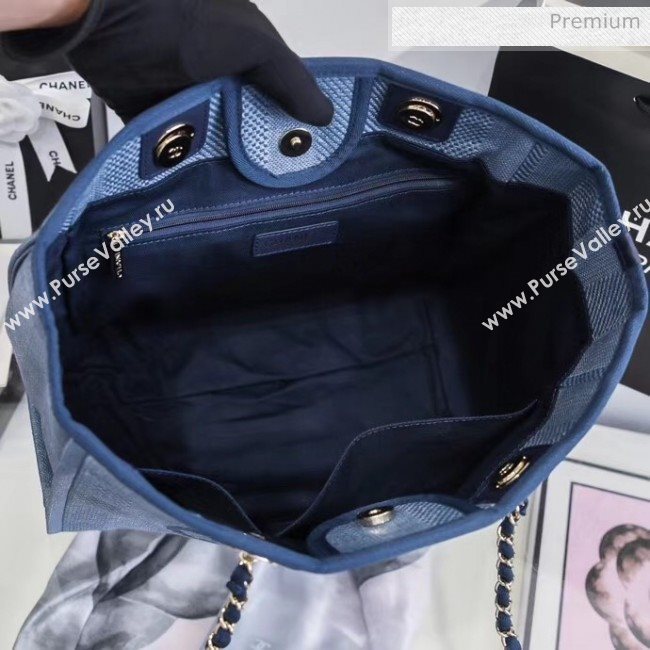 Chanel Mixed Fibers And Calfskin Small Shopping Bag Blue 2020 (JY-20061531)