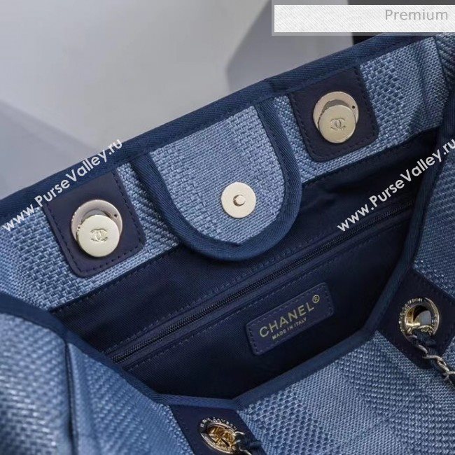 Chanel Mixed Fibers And Calfskin Small Shopping Bag Blue 2020 (JY-20061531)