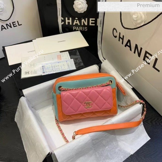 Chanel Small Camera Case in Lambskin AS1367 Pink/Orange/Green 2020 (JY-20061535)