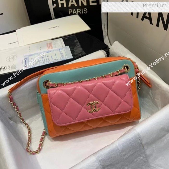 Chanel Small Camera Case in Lambskin AS1367 Pink/Orange/Green 2020 (JY-20061535)