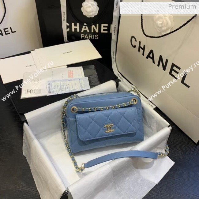 Chanel Small Camera Case in Grained Calfskin AS1367 Denim Blue 2020 (JY-20061536)