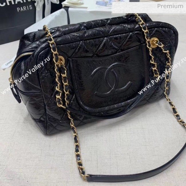 Chanel Crinkled Calfskin Bowling Shopping Bag Black 2020 (JY-20061607)