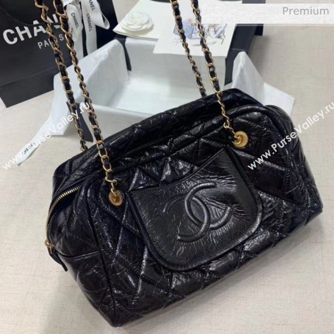 Chanel Crinkled Calfskin Bowling Shopping Bag Black 2020 (JY-20061607)