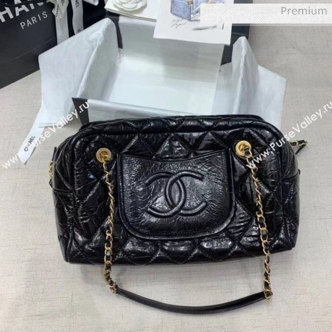 Chanel Crinkled Calfskin Bowling Shopping Bag Black 2020 (JY-20061607)
