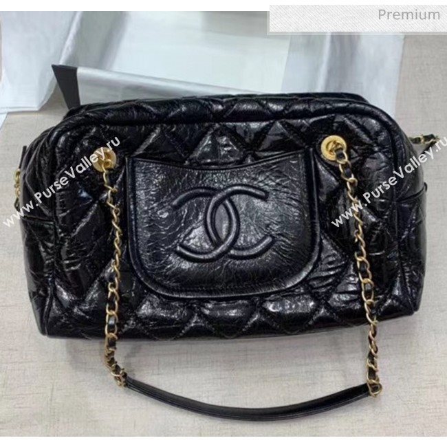 Chanel Crinkled Calfskin Bowling Shopping Bag Black 2020 (JY-20061607)
