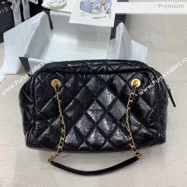 Chanel Crinkled Calfskin Bowling Shopping Bag Black 2020 (JY-20061607)