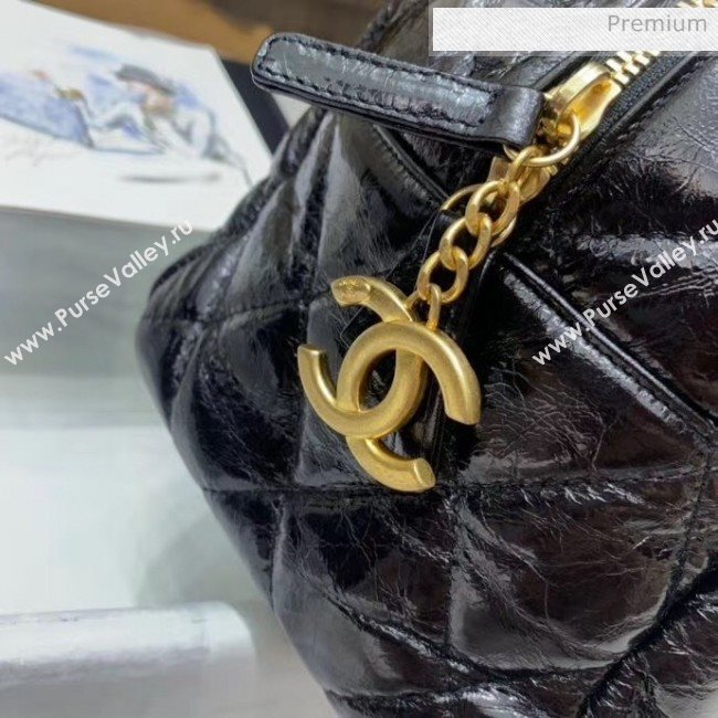 Chanel Crinkled Calfskin Bowling Shopping Bag Black 2020 (JY-20061607)