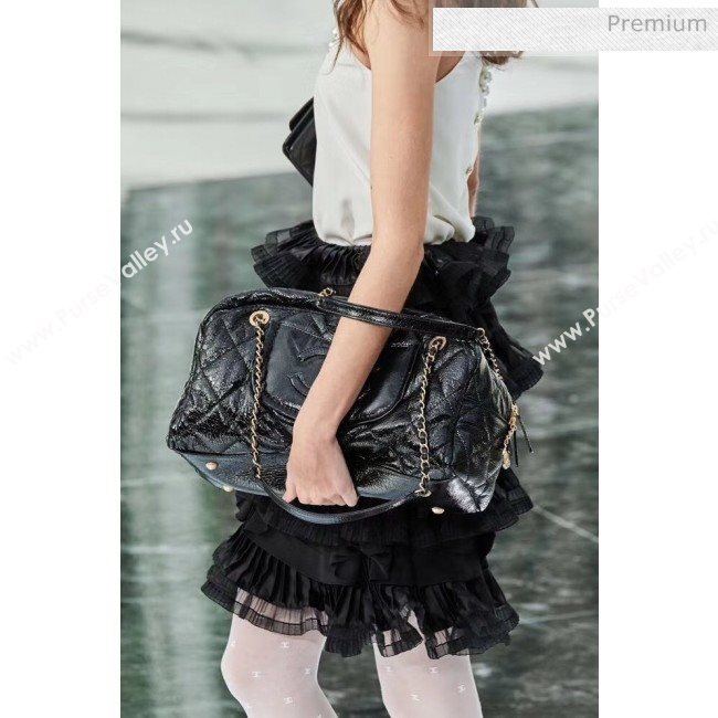 Chanel Crinkled Calfskin Bowling Shopping Bag Black 2020 (JY-20061607)