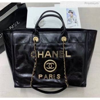 Chanel Waxy Calfskin Shopping Bag With Metal Logo Black 2020 (JY-20061606)
