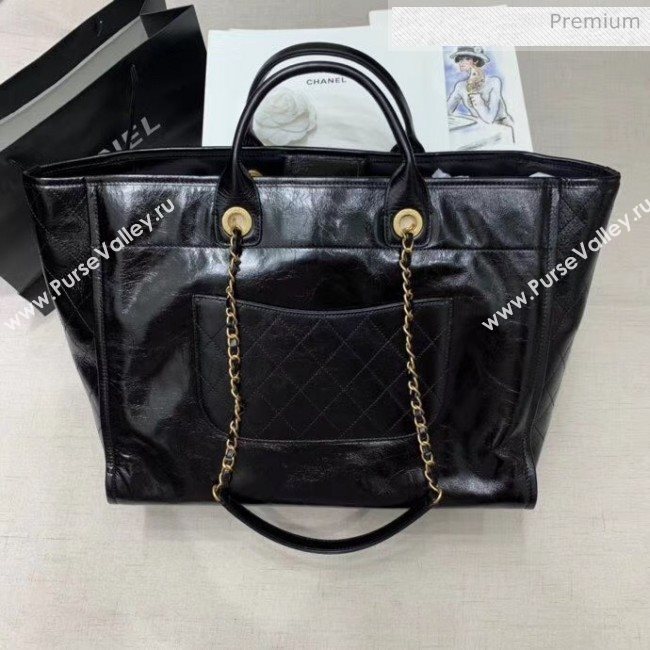 Chanel Waxy Calfskin Shopping Bag With Metal Logo Black 2020 (JY-20061606)