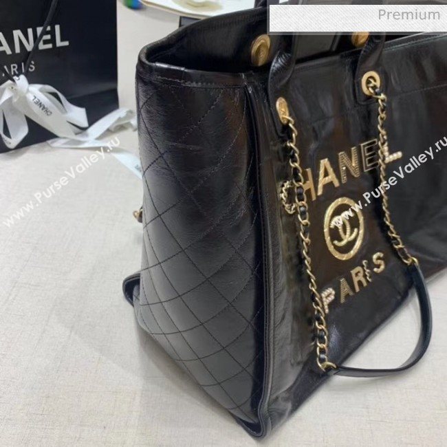 Chanel Waxy Calfskin Shopping Bag With Metal Logo Black 2020 (JY-20061606)