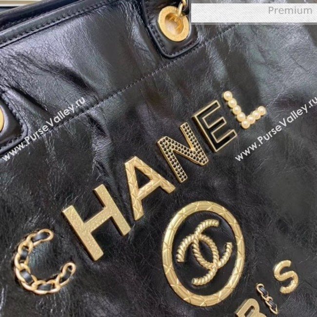 Chanel Waxy Calfskin Shopping Bag With Metal Logo Black 2020 (JY-20061606)