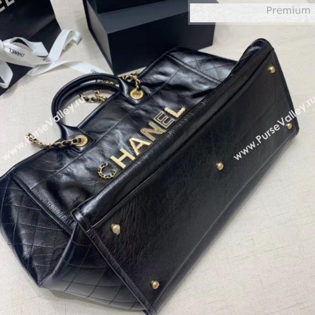 Chanel Waxy Calfskin Shopping Bag With Metal Logo Black 2020 (JY-20061606)