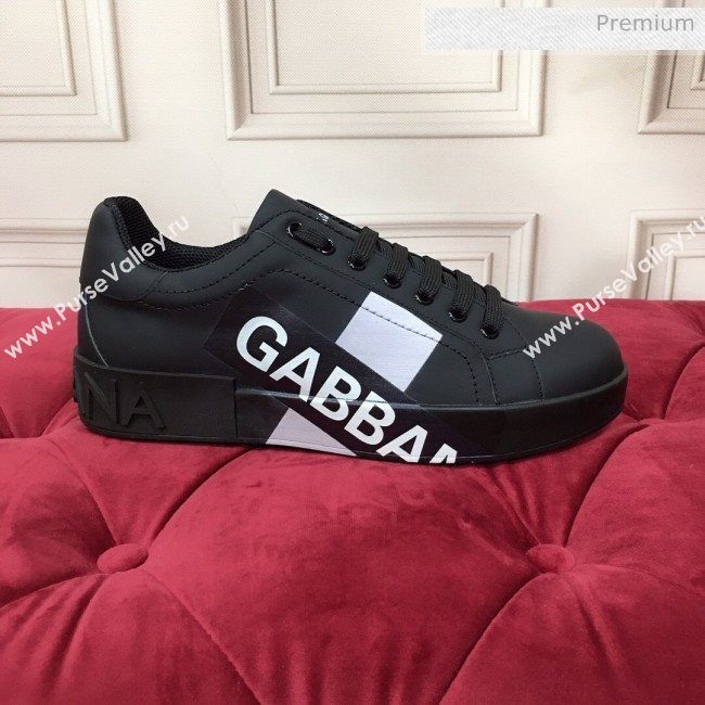 Dolce & Gabbana PORTOFINO Sneakers In Calfskin With Logo Tape Black 2020(For Women and Men) (MD-20061626)
