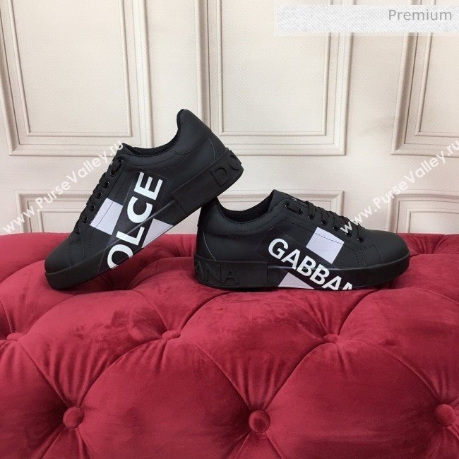 Dolce & Gabbana PORTOFINO Sneakers In Calfskin With Logo Tape Black 2020(For Women and Men) (MD-20061626)