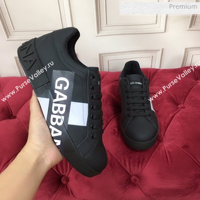 Dolce & Gabbana PORTOFINO Sneakers In Calfskin With Logo Tape Black 2020(For Women and Men) (MD-20061626)