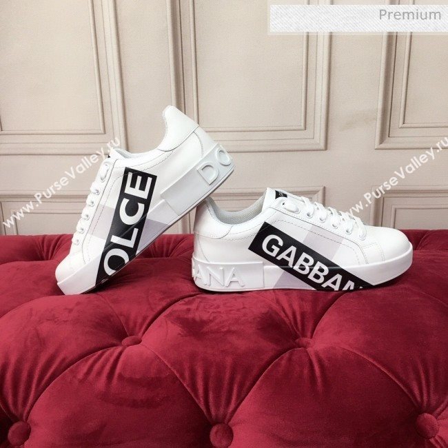 Dolce & Gabbana PORTOFINO Sneakers In Calfskin With Logo Tape White 2020(For Women and Men) (MD-20061627)