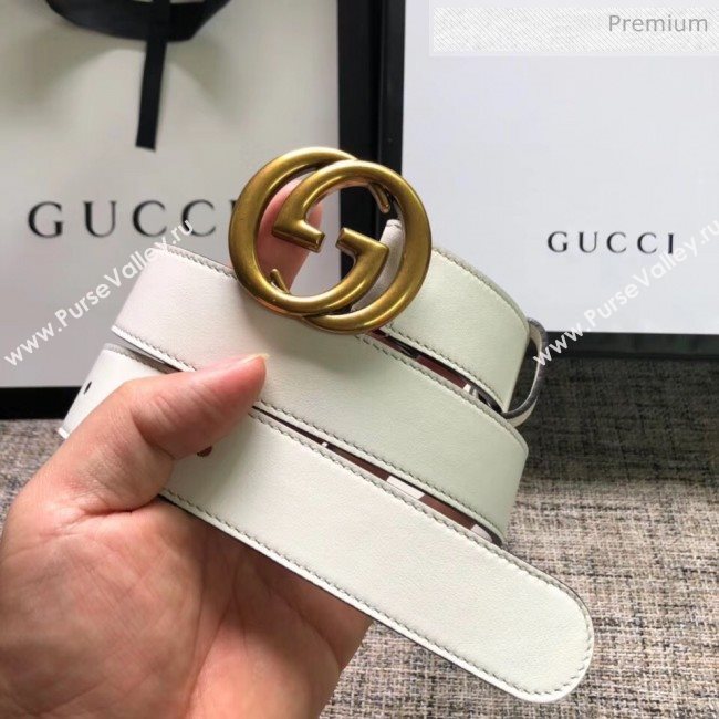 Gucci Calfskin Belt 30mm with GG Buckle White 2020 (99-20062466)