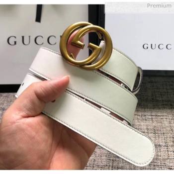 Gucci Calfskin Belt 30mm with GG Buckle White 2020 (99-20062466)