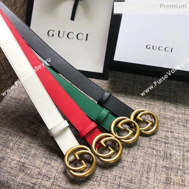 Gucci Calfskin Belt 30mm with GG Buckle White 2020 (99-20062466)