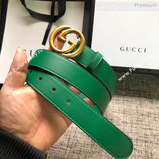 Gucci Calfskin Belt 30mm with GG Buckle Green/Gold 2020 (99-20062467)