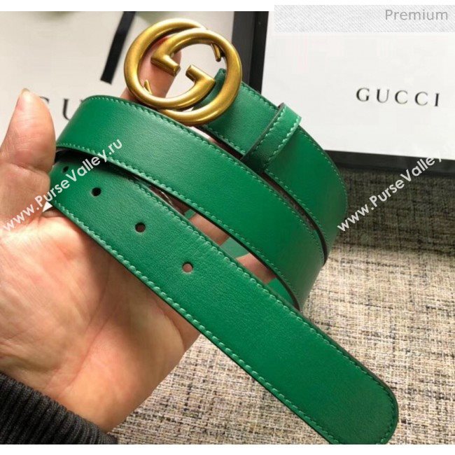 Gucci Calfskin Belt 30mm with GG Buckle Green/Gold 2020 (99-20062467)