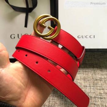 Gucci Calfskin Belt 30mm with GG Buckle Red/Gold 2020 (99-20062468)