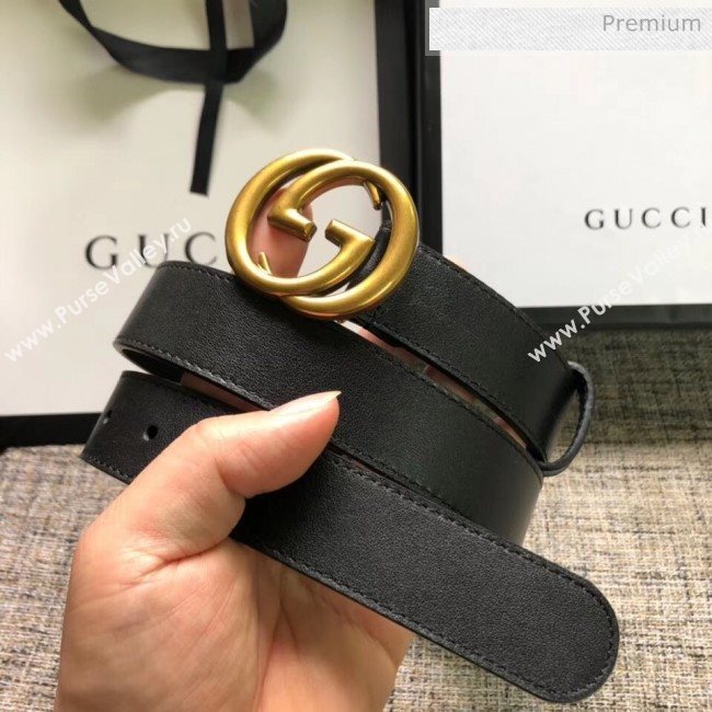 Gucci Calfskin Belt 30mm with GG Buckle Black/Gold 2020 (99-20062469)