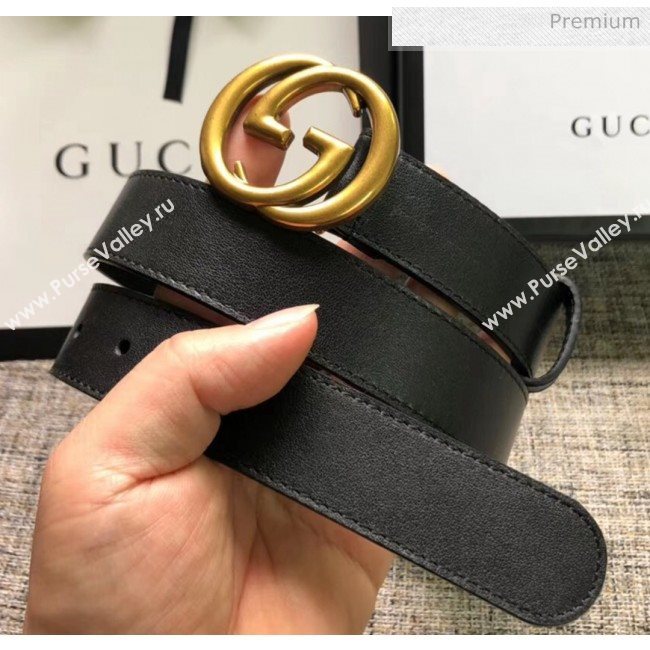 Gucci Calfskin Belt 30mm with GG Buckle Black/Gold 2020 (99-20062469)