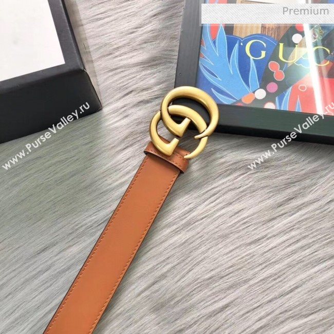 Gucci Calfskin Belt 30mm with GG Buckle Brown/Gold 2020 (99-20062470)