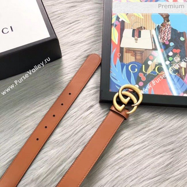 Gucci Calfskin Belt 30mm with GG Buckle Brown/Gold 2020 (99-20062470)