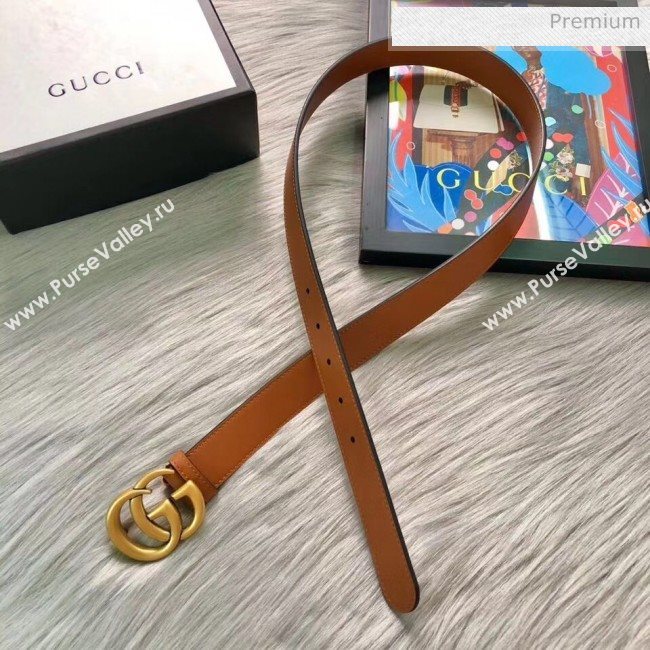 Gucci Calfskin Belt 30mm with GG Buckle Brown/Gold 2020 (99-20062470)