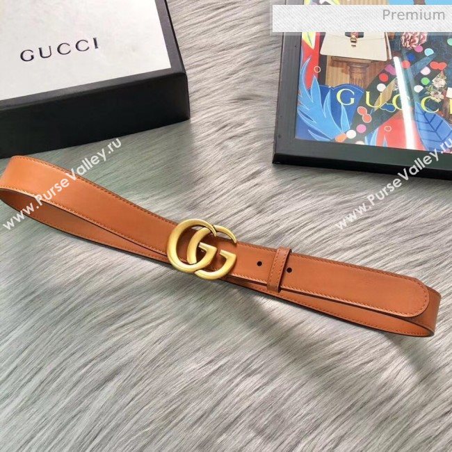 Gucci Calfskin Belt 30mm with GG Buckle Brown/Gold 2020 (99-20062470)