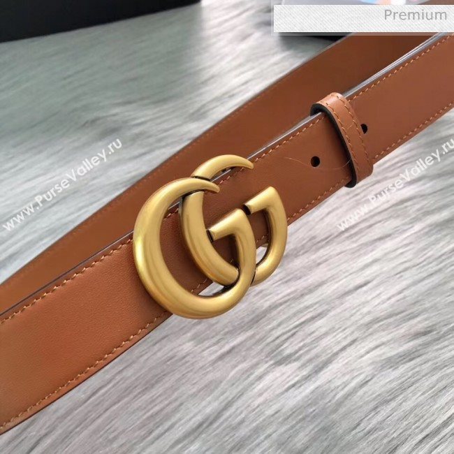 Gucci Calfskin Belt 30mm with GG Buckle Brown/Gold 2020 (99-20062470)