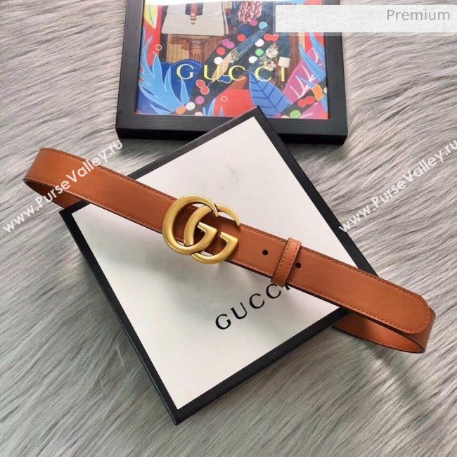 Gucci Calfskin Belt 30mm with GG Buckle Brown/Gold 2020 (99-20062470)