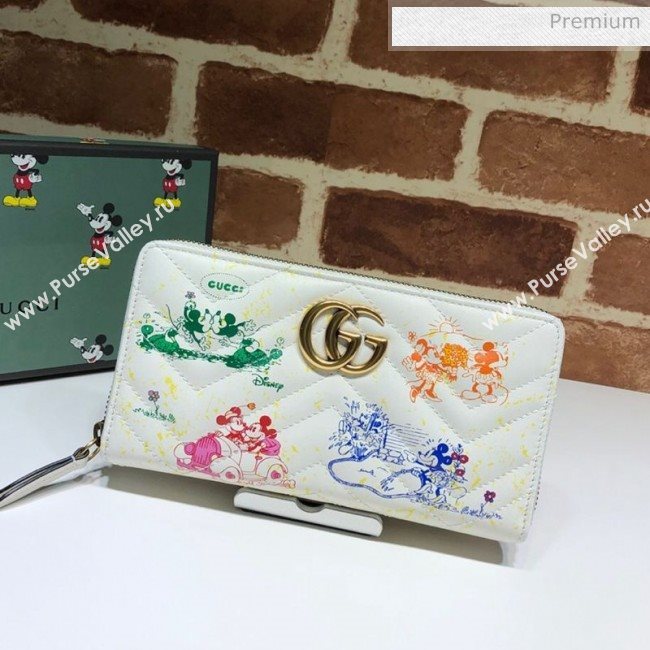 Gucci Disney x Gucci Mickey Mouse GG Marmont Zip Around  Wallet 616765 White 2020 (DLH-20062205)