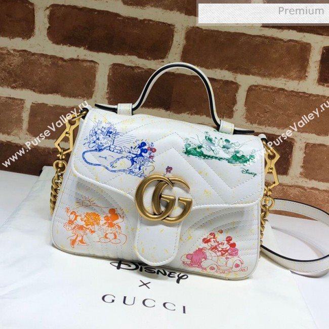 Gucci Disney x Gucci Mickey Mouse GG Marmont Mini Top Handle Bag 547260 White 2020 (DLH-20062206)
