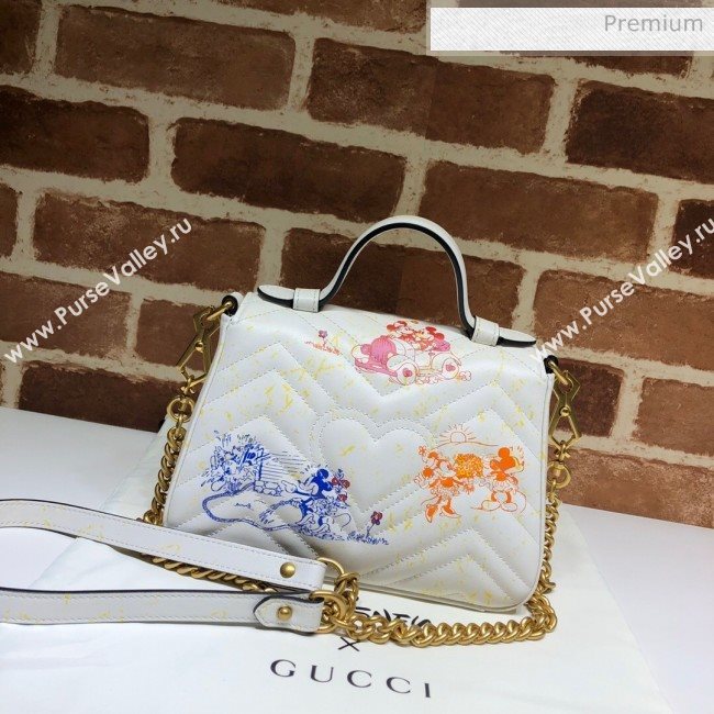 Gucci Disney x Gucci Mickey Mouse GG Marmont Mini Top Handle Bag 547260 White 2020 (DLH-20062206)