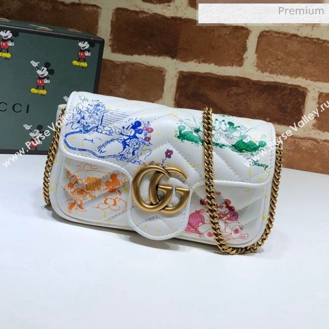 Gucci Disney x Gucci Mickey Mouse GG Marmont Super Mini Shoulder Bag 476433 White 2020 (DLH-20062207)