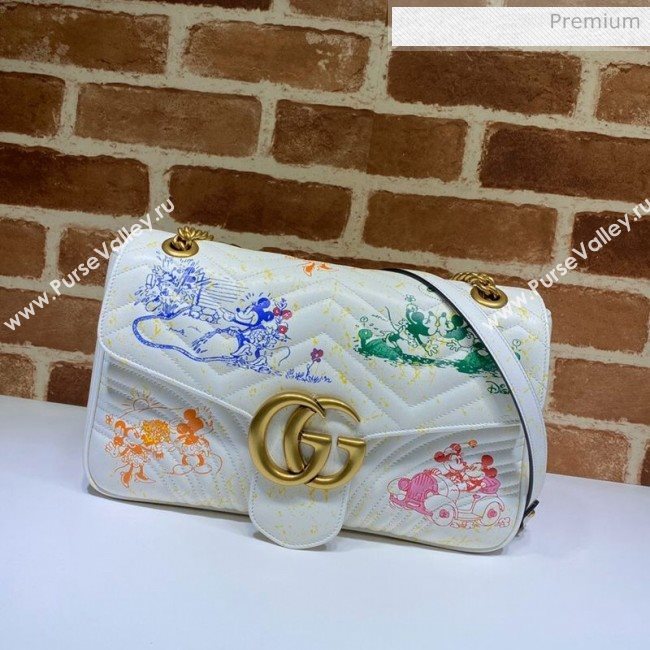 Gucci Disney x Gucci Mickey Mouse GG Marmont Medium Shoulder Bag 443496 White 2020 (DLH-20062210)